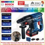Bosch GBH 180-LI 18V Cordless SDS Plus Rotary Hammer, 2.0J