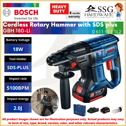 Bosch GBH 180-LI 18V Cordless SDS Plus Rotary Hammer, 2.0J