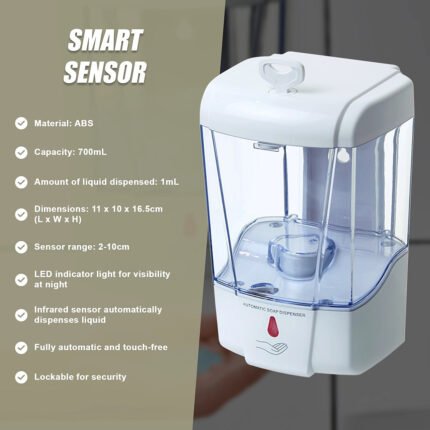 Professional WC-38037 Automatic Soap Dispenser, 700ml, IR Sensor, White ABS