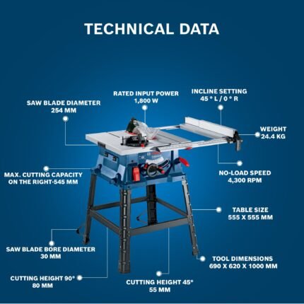 Bosch GTS 254 Professional 1800W Table Saw, 254mm Blade