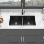 Granite Composite Double Bowl Kitchen Sink, 860mm x 500mm, Black