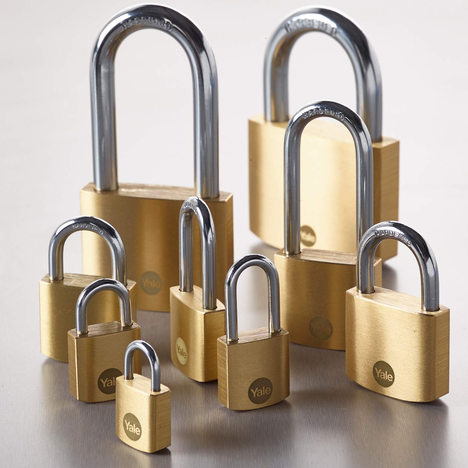 Yale 60mm Solid Brass Padlock, Hardened Steel Shackle, 3 Keys Yale 60mm Solid Brass Padlock, Hardened Steel Shackle, 3 Keys