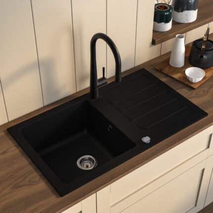 Granite Composite Single Bowl Sink, 600 x 500mm, Black Matte
