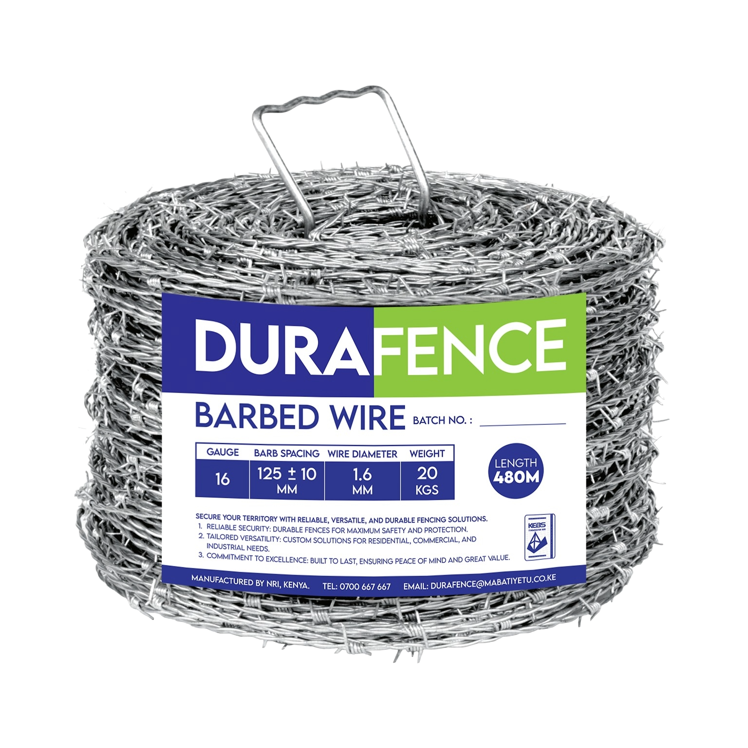 Standard 12.5 Gauge Barbed Wire, 180m Roll, Galvanized Steel Standard 12.5 Gauge Barbed Wire, 180m Roll, Galvanized Steel