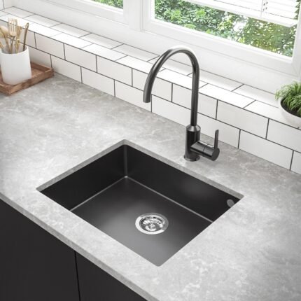 Granite Composite Single Bowl Sink, 600 x 500mm, Black Matte