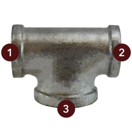 Standard 3/4 Inch GI Tee, Female Threaded, Galvanized Iron Pipe Fitting