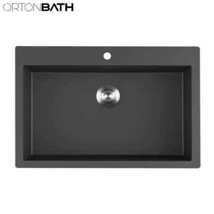 Premium Granite Kitchen Sink, 560x460mm Single Bowl, Black Composite