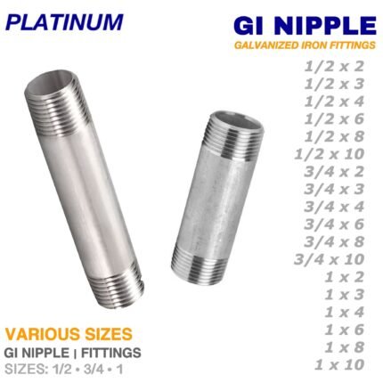 Generic GI 1 Inch Long Thread Nipple, Galvanized Steel, BSP Thread
