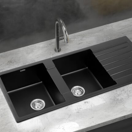 Premium Granite Kitchen Sink, Double Bowl, 116x50cm, Inset