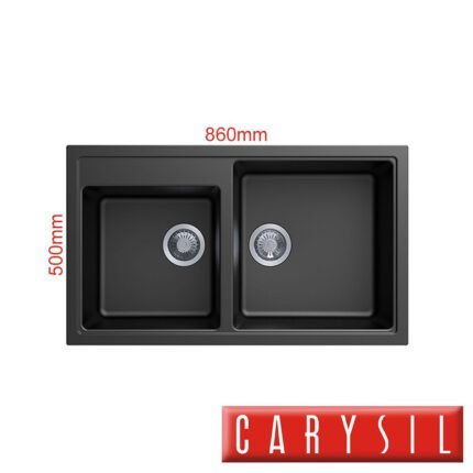 Granite Composite Double Bowl Kitchen Sink, 860mm x 500mm, Black