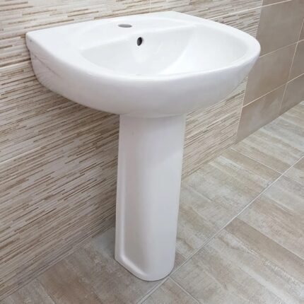 Standard 309 Pedestal Wash Hand Basin, 18 x 12 Inch, White Ceramic