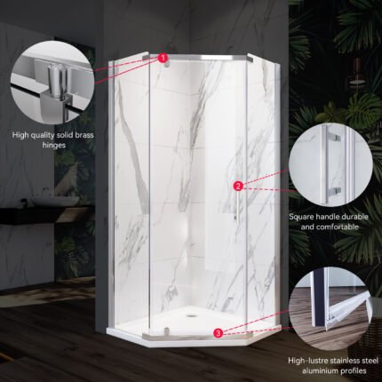 Standard Pentagon Shower Enclosure, 900 x 900 x 2000mm, 6mm Tempered Glass